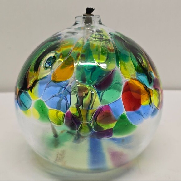 Hand Blown Art Glass Multicolor Ball Oil Lamp Family Tree - Picture 6 of 9